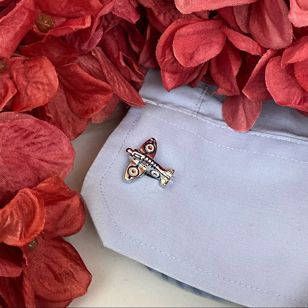 Silver Spitfire Military Airplane WWII Cufflinks - Picture 9 of 16